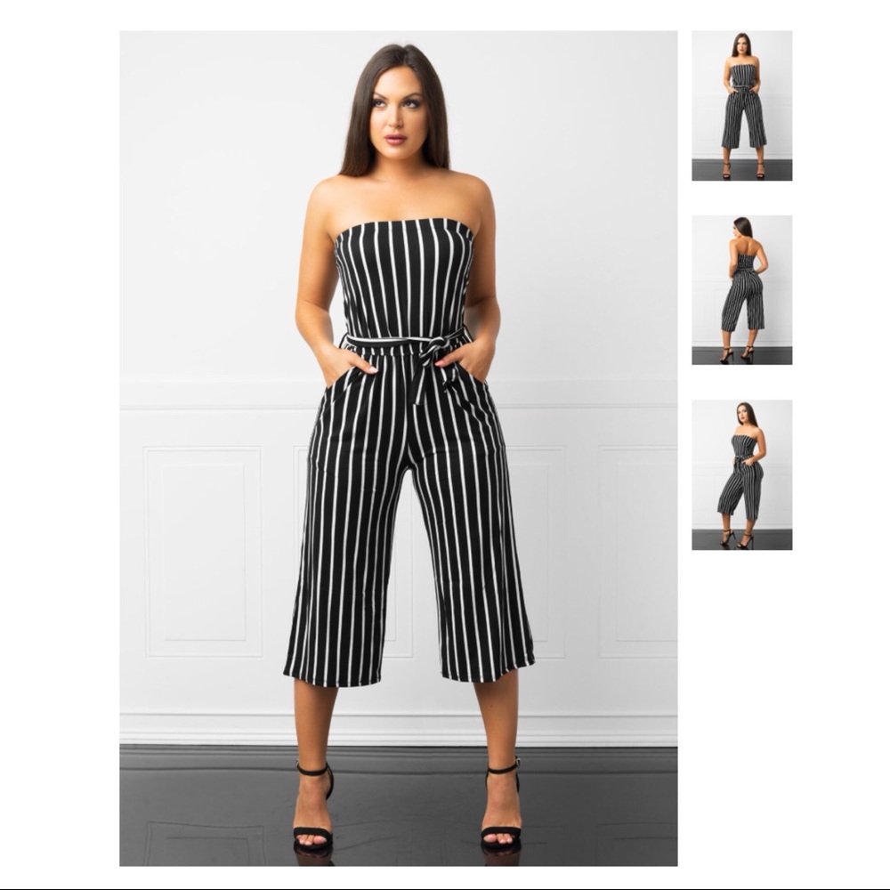 ❤️❤️5⭐️ Black and while tie belt Jumper jumpsuit - Picture 3 of 4